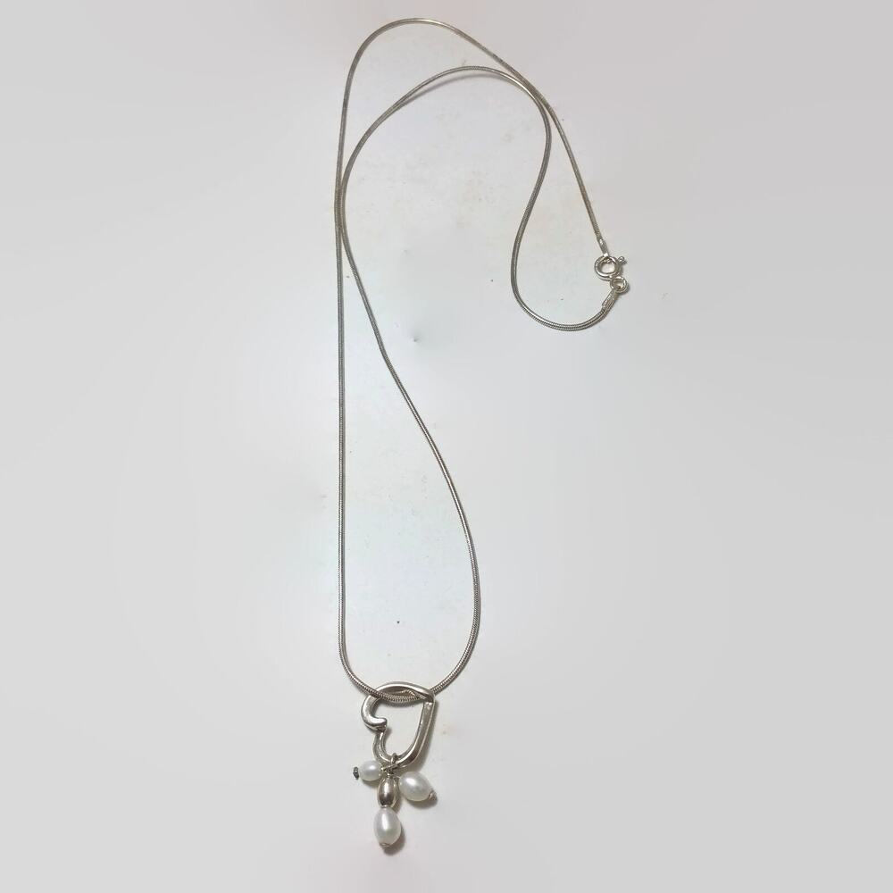 Sterling Silver Floating Heart Freshwater Pearl Necklace